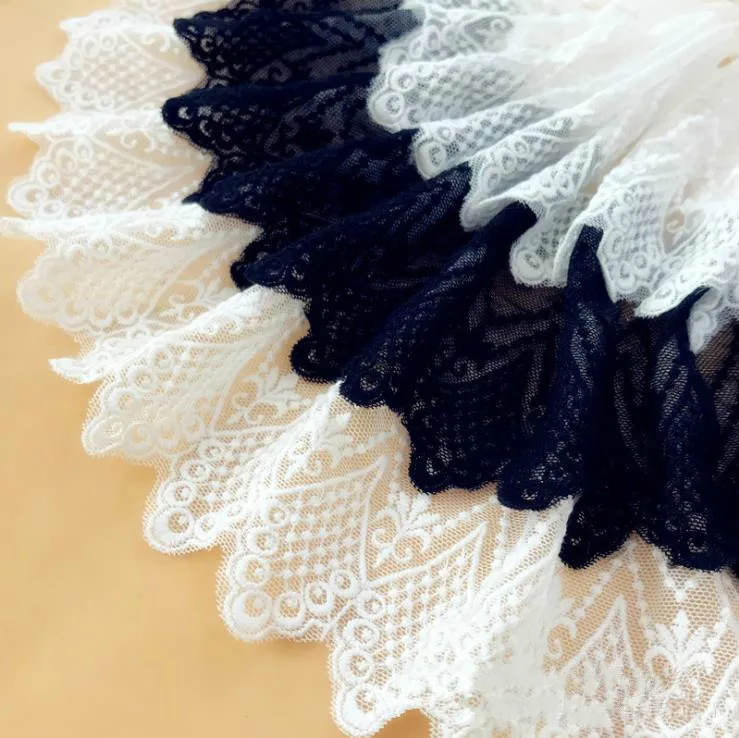DIY 수제 웨딩 드레스 커튼 소파, 화이트 블랙 코튼 자수 레이스 트림 의류, 바느질 액세서리, 9cm 너비, 5 야드/로트