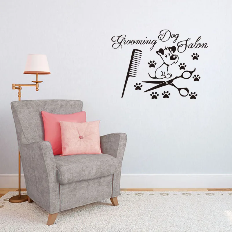 Dog Paw Scissors Comb Vinyl Wall Sticker For Dogs Grooming Salon Shop