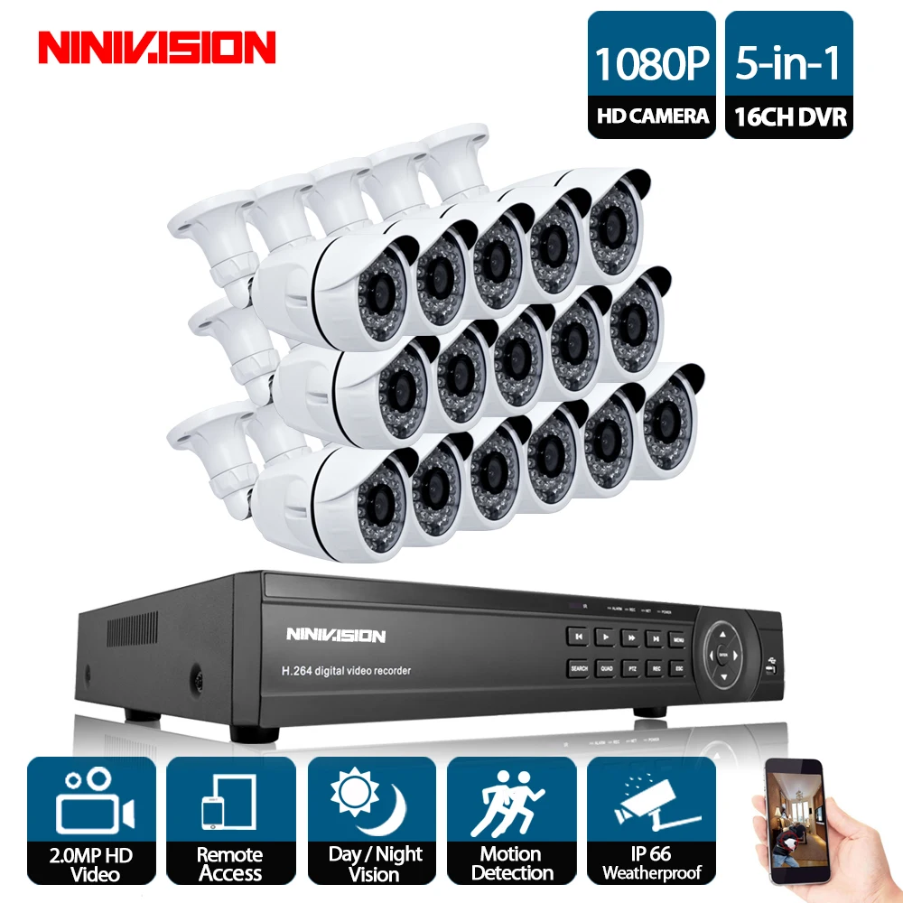 16CH 1080P AHD DVR комплект + 16 шт. пуля камера 2MP открытый Крытый 36 * светодиодов ИК