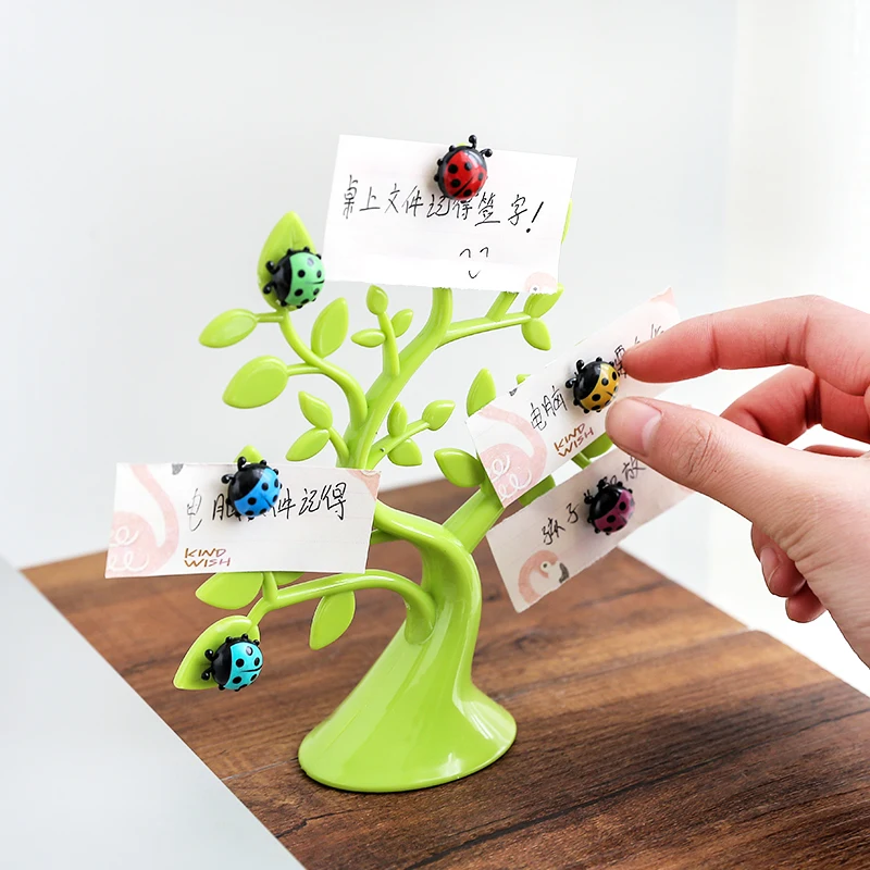 

vanzlife Creative lucky tree ladybug magnets photo clip notes folder refrigerator microwave magnetic stickers