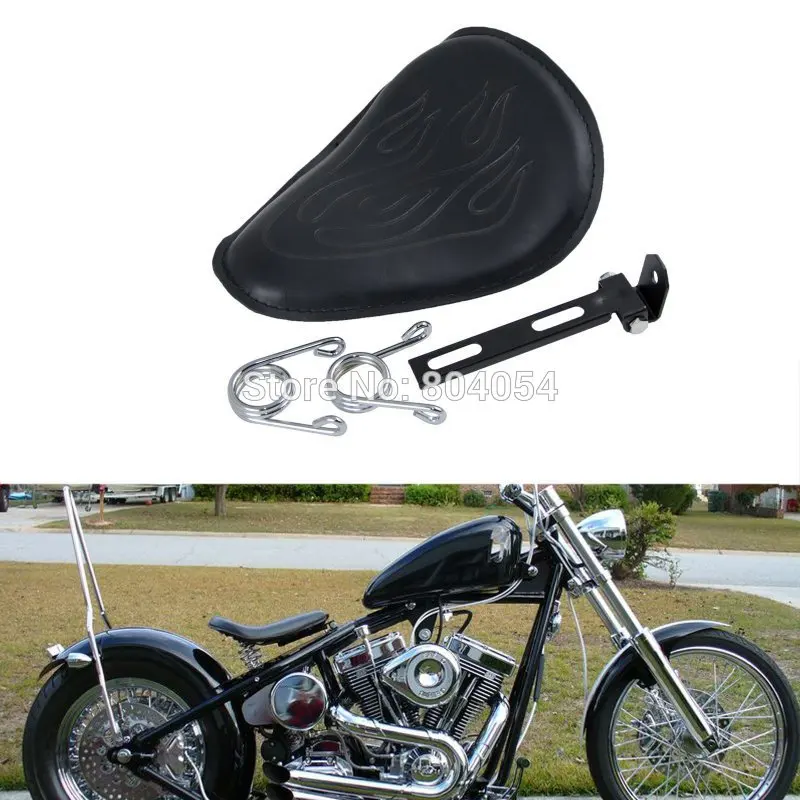 

Motorcycle Leatheroid Flame Pattern Designed Solo Spring Saddle Seat For Harley Bobber Chopper Custom