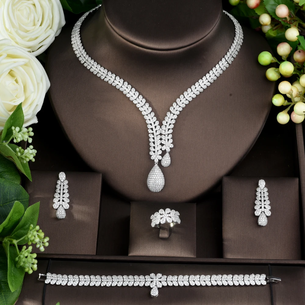 HIBRIDE Fashion Bridal 4pcs Ladies Wedding Jewelry Sets With AAA Cubic Zircon Stone Party Accessories Dubai Jewelry Set N-962 - Image 2