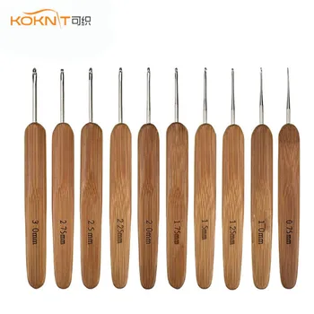 

KOKNIT 10 Pcs Bamboo Crochet Hooks Yarn Weave Knitting Needles Smooth Weave Craft Tool Mix 0.75mm-3.0mm Lace Crochet Needles