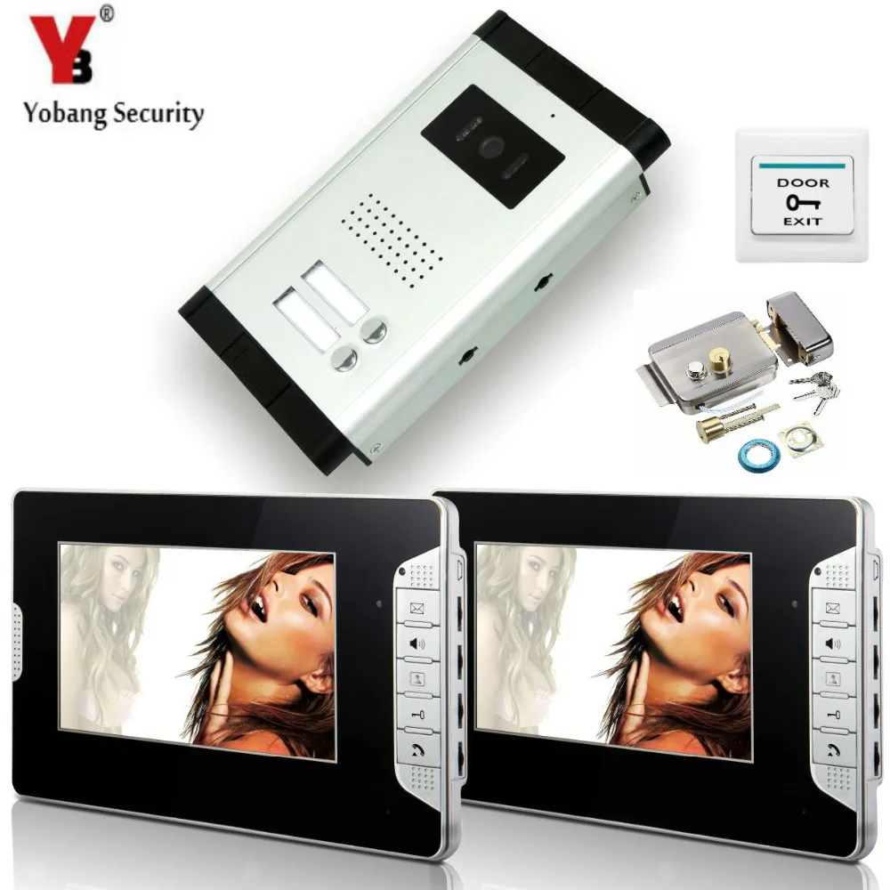 

YobangSecurity 2 Units Apartment Wired 7"Video Door Phone Video Door Entry System Intercom Entry Access System+Door Lock