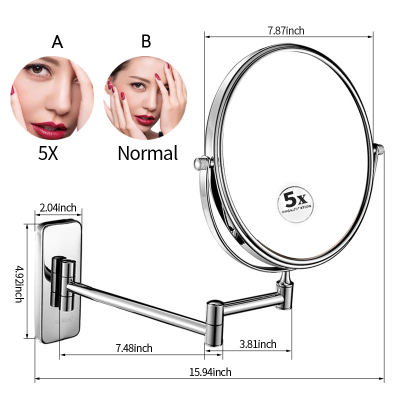 GuRun 10x увеличение настенное косметическое зеркало для ванной комнаты двухстороннее бритье зеркала для макияжа с увеличительным и нормальным - Цвет: 8 inch 5X