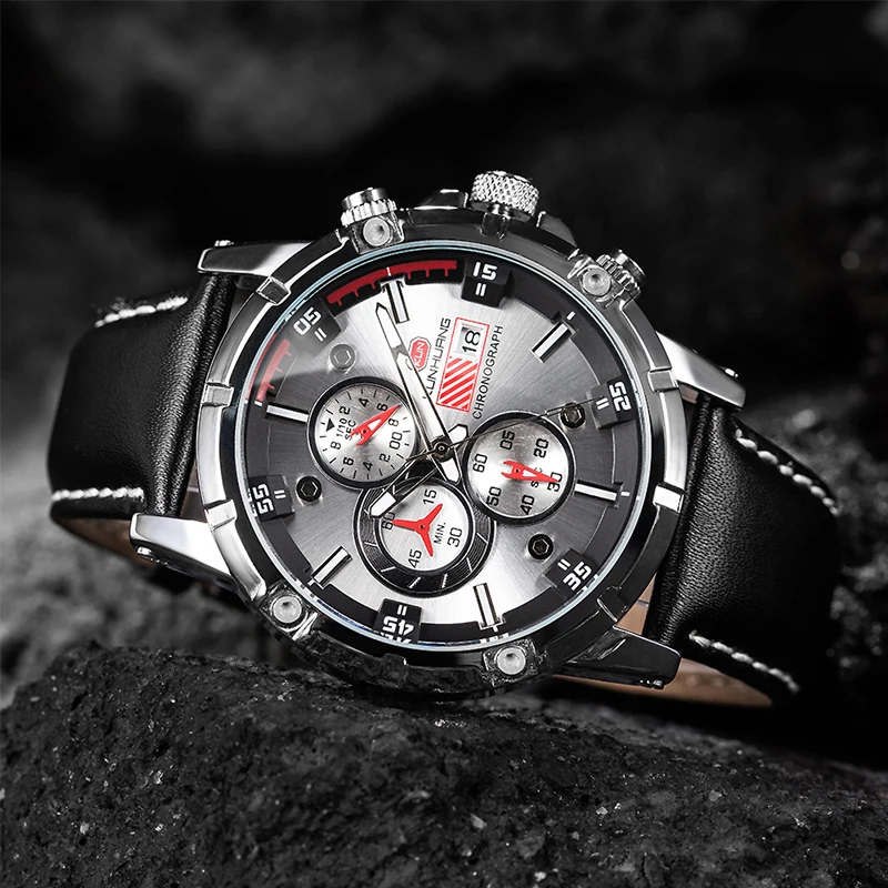 

1002 New men's watch sport three eyes six needle multi-function waterproof calendar watch customization Quartz men's wristwatch