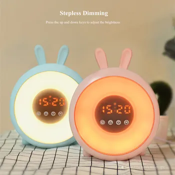 

Snooze Rabbit Alarm Clock LED Night Light Touch Sensor Colorful Dimmable Sunrise Sunset Silicone Bunny Lamp for Children Baby