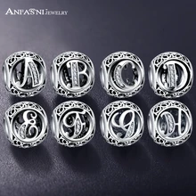 ANFASNI Authentic 925 Sterling Silver Vintage Clear Letter Bead Charms Fit Original ANFAS Women Charm Bracelets Silver Jewelry