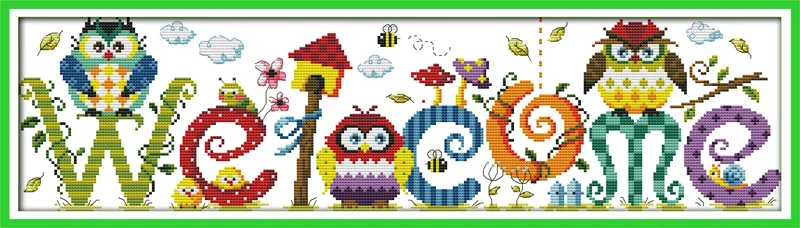 The owl welcome card counted printed on fabric DMC 14CT 11CT Cross Stitch kitsembroidery needlework Sets Home Decor | Дом и сад