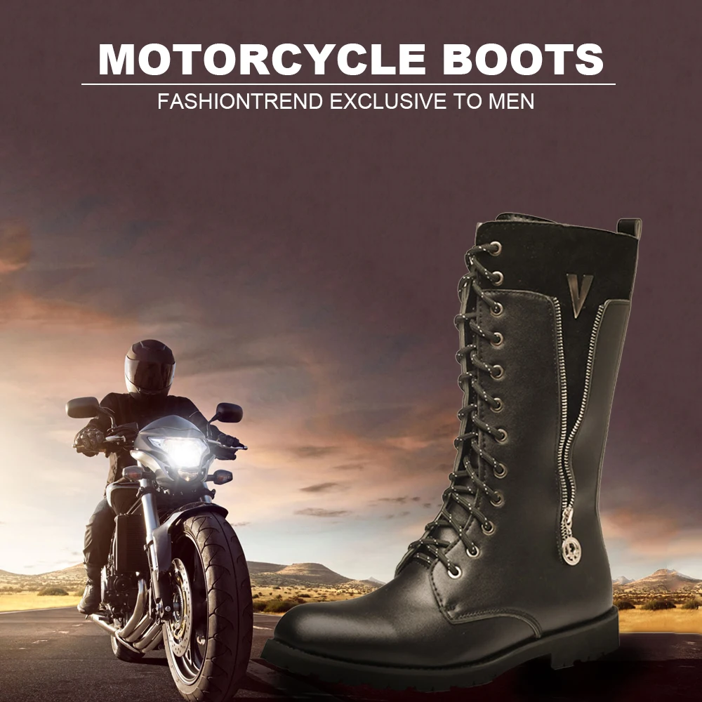 

Motorcycle Boots Mens Motorbike Boots Riding Retro Artificial Leather Punk Martin Shoes Motocross Boots Protective Gear EU 37-46