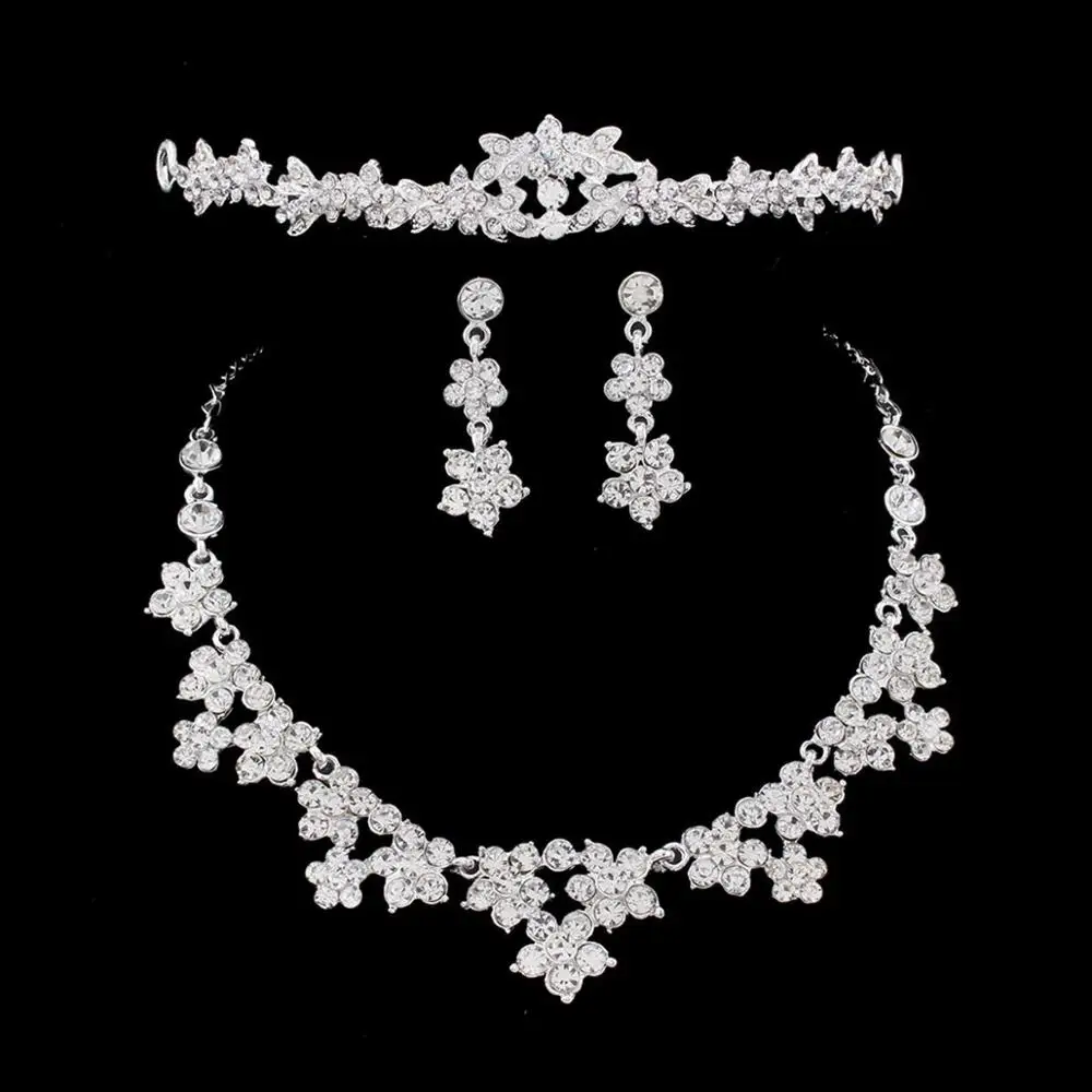 Shosixuan жемчугом корона тиара Цветок украшенные стразами neckalce и Серьги Ювелирные наборы для невесты - Окраска металла: Fig