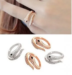 R037 New Design Europe and the United States jewelry Fashion Rhinestone Snake Rings For Women Girls Gifts Gold Silver | Украшения и