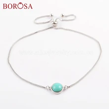 BOROSA 5 шт. 92.5% чистого серебра Круглый натуральная бирюза регулируемый браслет натуральный голубой камень Серебряный браслет женские ювелирные изделия SS197