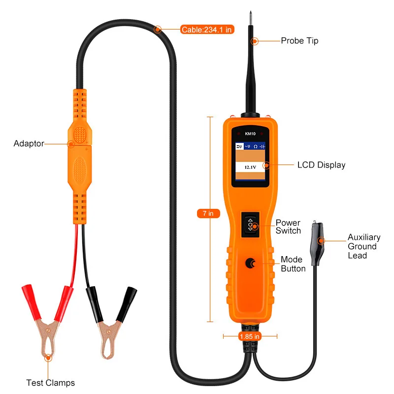 KZYEE KM50 Power Circuit Probe Kit - 12V/24V Automotive Electrical Tester With Digital Display