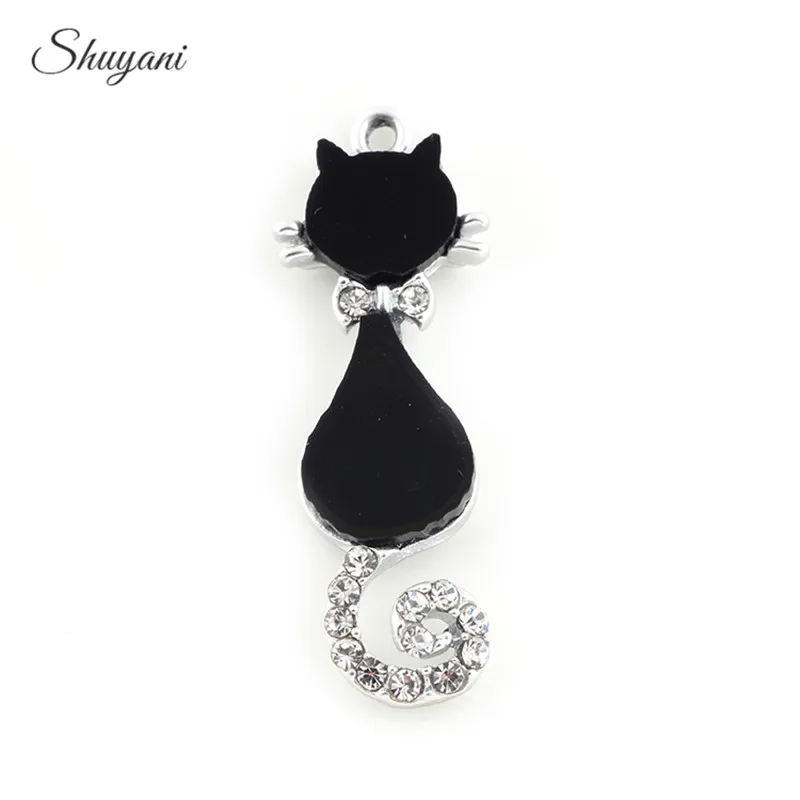 32-11mm-Alloy-Lovely-Black-White-Crystal-Cat-Charms-Pendant-fit-Necklace-Jewelry-DIY-Making-Accessories