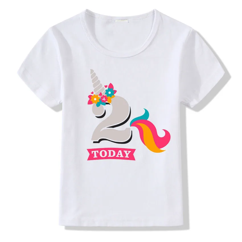 Детская футболка с принтом единорога и цифрой 1-9 для дня рождения Детская летняя футболка для мальчиков и девочек Забавный подарок на день рождения, Детская футболка