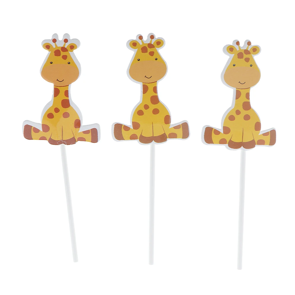 24/set Cute Giraffe Cupcake Muffin Topper Kids Party Decor Supplies for Birthday Wedding Party Favor Decoration Supplies