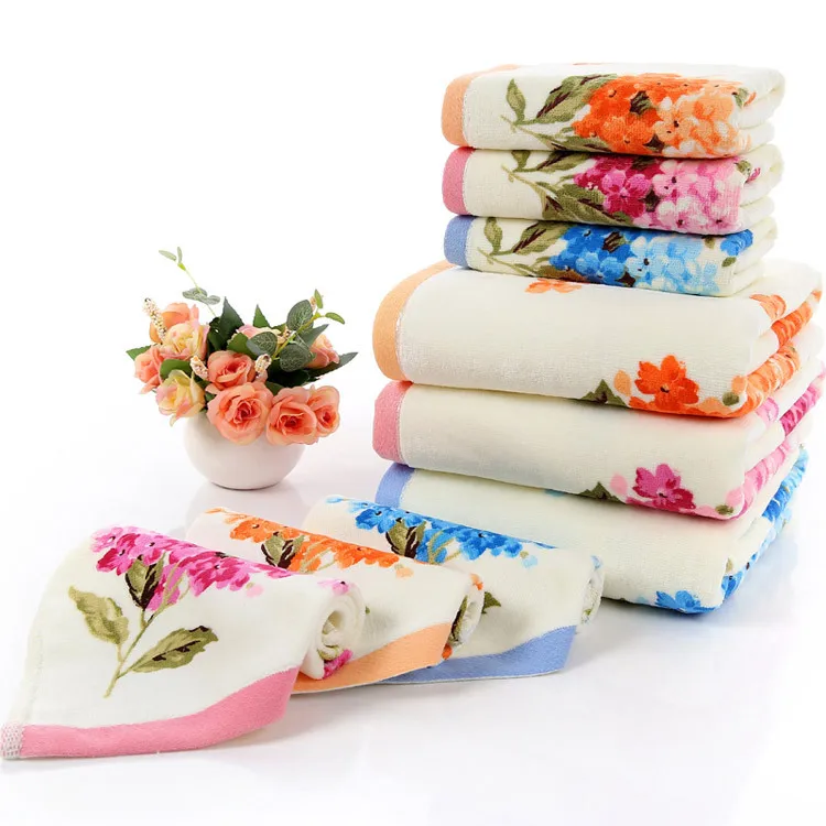 3pcs Flower Cotton Terry Bath Towel Set for Adults 1pc Bath Towel 2pcs ...