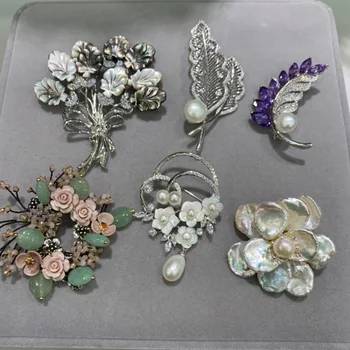 

natural fresh water pearl brooch pins flower leaf brooch fashion women jewelry free shipping