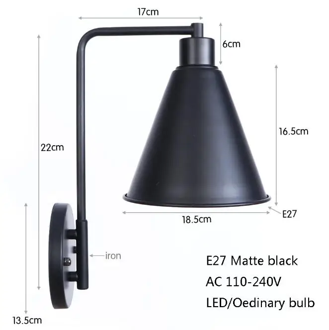 Винтаж Утюг окрашены в минималистском стиле черные бра E27 220 V светодиодный Блеск Бра в простом стиле для гостиной, спальни, холл ресторана кухня - Цвет абажура: black C