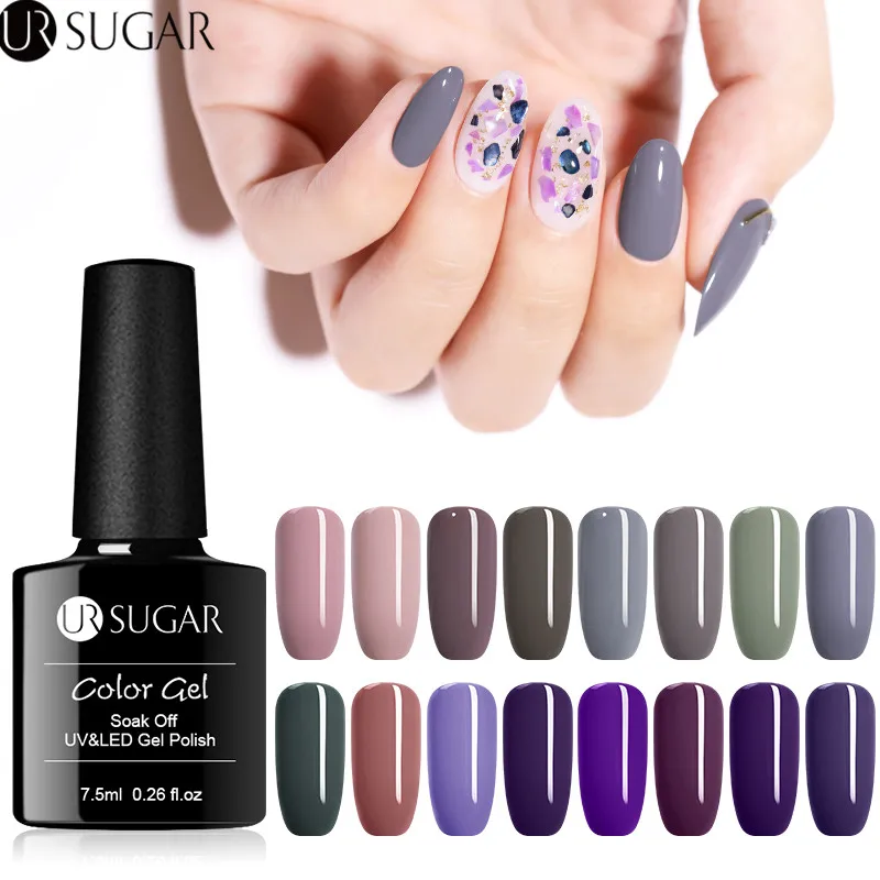 

UR SUGAR 7.5ml Grey Coffee Series Gel Polish UV Color Vernis Semi Permanent Gel Hybrid Varnish Manicure Primer Top Coat Nail Art