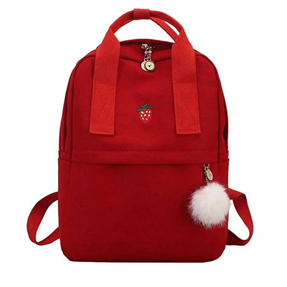 Litthing женский рюкзак для школьников-подростков Kawaii сумка рюкзак Холщовый Рюкзак женский рюкзак с меховым помпоном - Цвет: Красный
