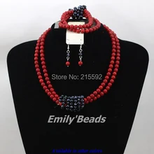 Красный Африканский Свадебный коралловые Бусины комплект ювелирных изделий новинка Дизайн nigerain Свадебные Ожерелья для мужчин Серьги браслет cj327