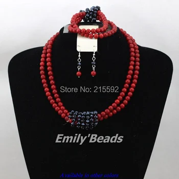 

Red African Wedding Coral Beads Jewelry Set 2015 New Design Nigerain Bridal Necklaces Earrings Bracelet Set Free Shipping CJ327