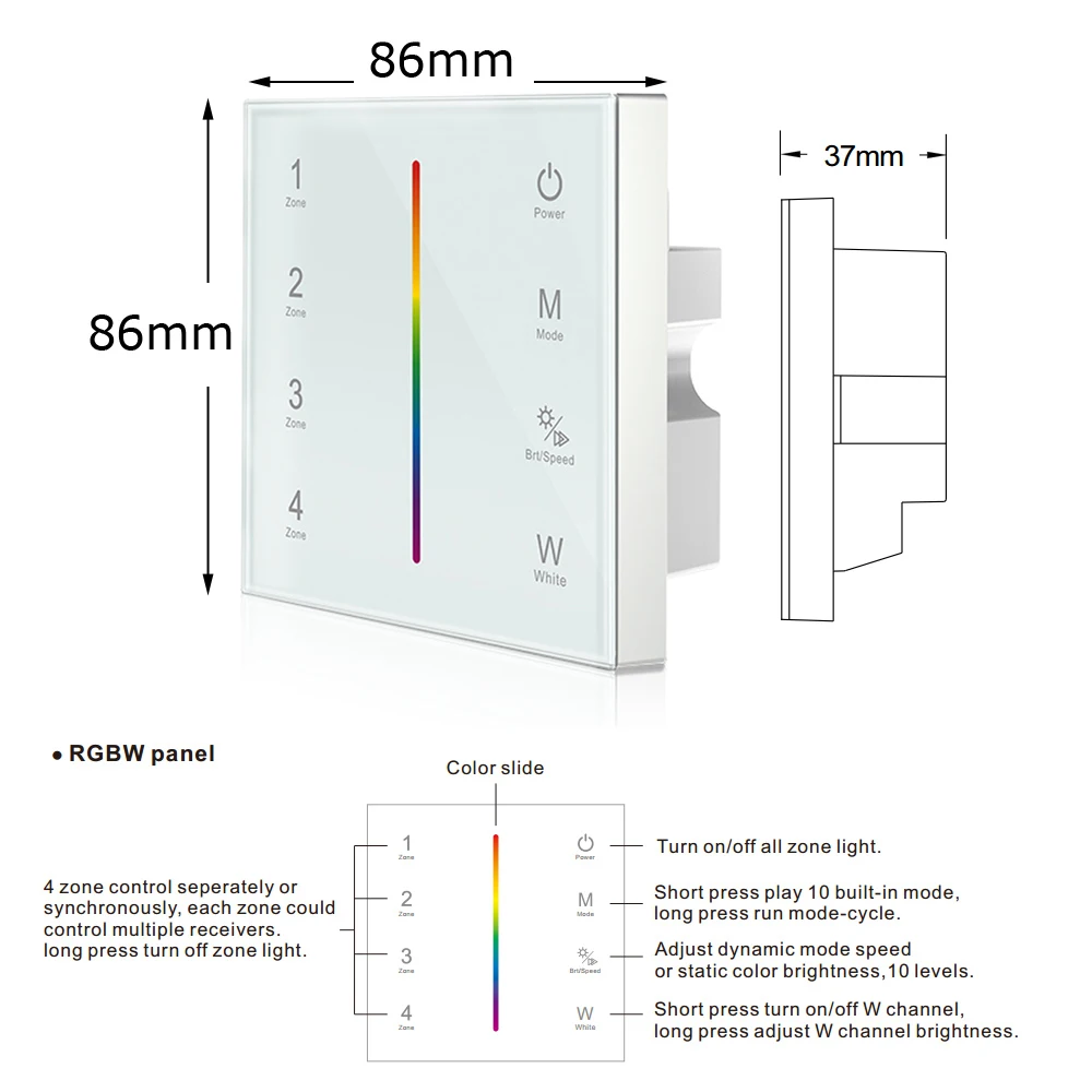DMX512 контроль ler RGBW 4ch Zone 2 4G RF пульт дистанционного управления AC 220V 230V 110V настенная