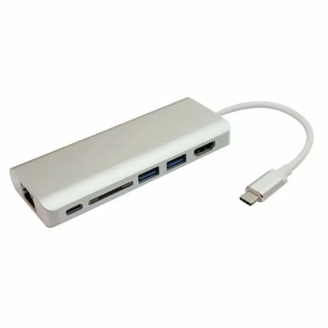 

6 in 1 USB HUB with HDMI+RJ45+PD USB3.0*2+SD USB-C Adapter 4K USB 3.0 with Type-C Power Delivery Type C