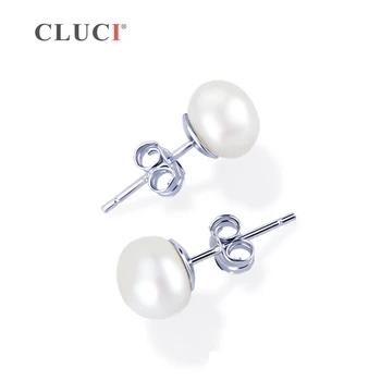 

CLUCI Silver 925 White Freshwater Pearl Stud Earring Women Fine Jewelry 925 Sterling Silver Pearl Earring for Women FSE051SB