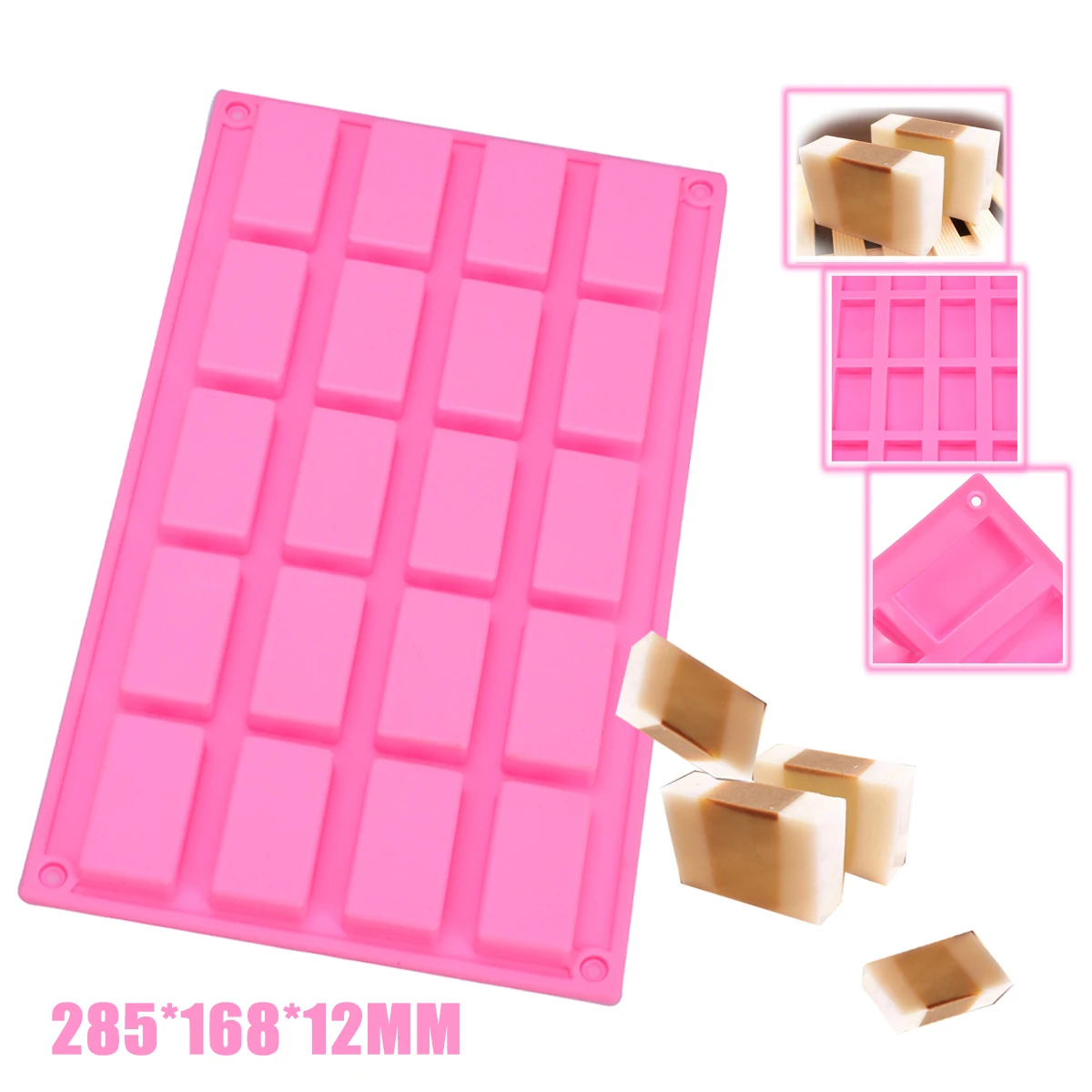 20 Holes Rectangular DIY Mini Cake Muffin Pan Candy Chocolate Bar Guest Soap Silicone Mould 285*168*12mm