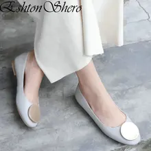 EshtonShero/Женская обувь на плоской подошве из кожи и pu искусственной кожи, на Плоском Каблуке, весна-лето, без шнуровки, на Плоском Каблуке, с круглым носком, женские ботинки-лоферы, Размер 3-11