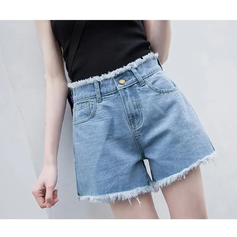 Yfashion джинсовые шорты, женские летние шорты с высокой талией, модные шорты со свободными краями с бахромой, шорты для женщин