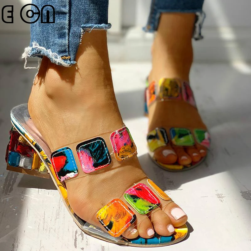 

Non-slip Women slippers 4cm Heel Rhinestone Fish Mouth Flat Sandals Outdoor Beach Office Female Candy Color Fashion flip flops