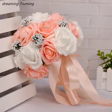 Новые 4 цвета ручной работы свадебные цветы для невесты искусственная роза Свадебный букет цветов с лентой