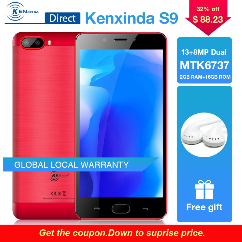 Kenxinda S9 5 &quotips отпечатков пальцев 2G + 16G Rom 4 ядра Andriod 7 0 5000 mAh 4G Dual Sim смартфон