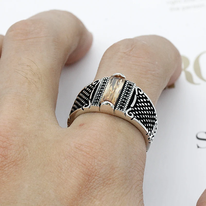 Мужское кольцо золотого цвета, простое одинарное 925 Серебряное кольцо с кубическим цирконием, ювелирные изделия в европейском стиле панк для мужчин, уличное модное ювелирное изделие