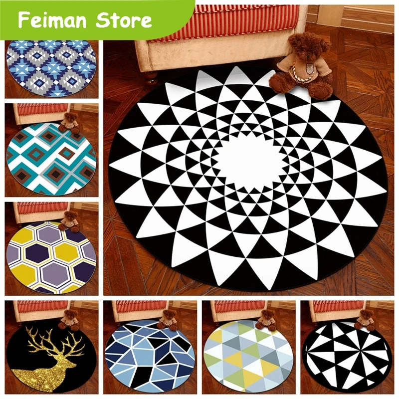 European Geometric Round Carpets For Living Room Bedroom Kids Room White and Black Soft Floor Carpet Door Mat Delicate Area Rugs
