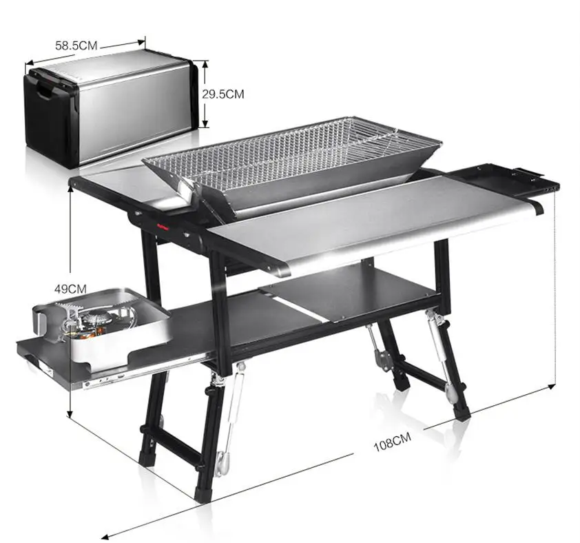 Multifunctional leisure portable folding charcoal bbq grill Al Mg alloy
