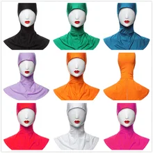 2018 Beautiful stylish hijab modal muslim satin head scarf Womens small hat shawl ladies Islamic arab elastic under scarf cap