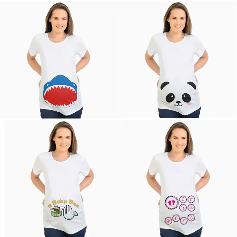 

Panda Shark Print Summer Pregnant Tees Maternity T Shirts Shorts Casual Pregnancy Clothes Pregnant Women Maternity Tops T-shirts