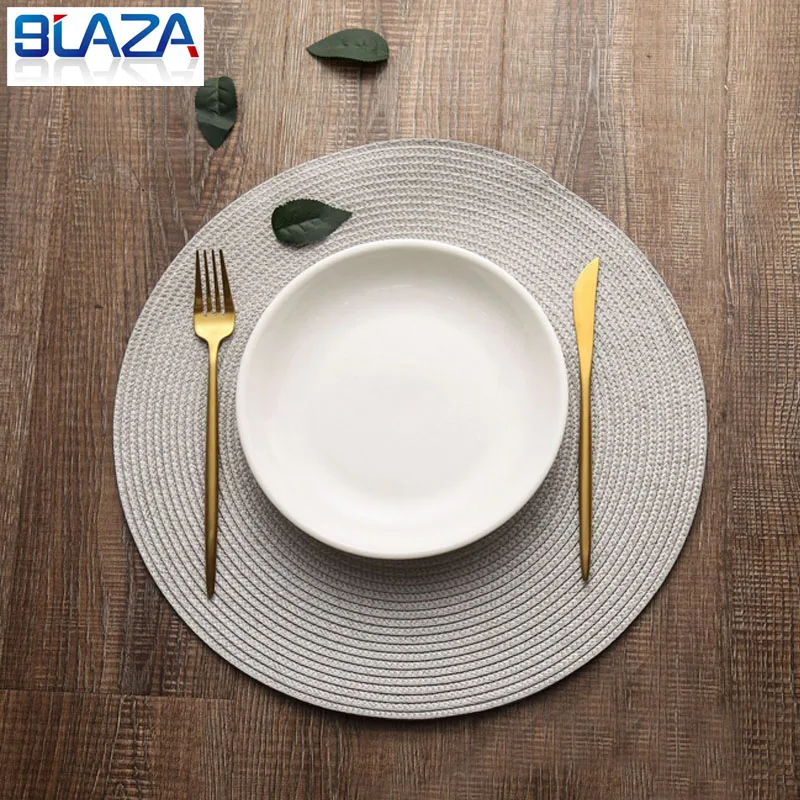 

2pcs Round Design Placemats 38cm Heat Resistant Table Mats for Kitchen Table PP Dining Weave Table Mat Pad