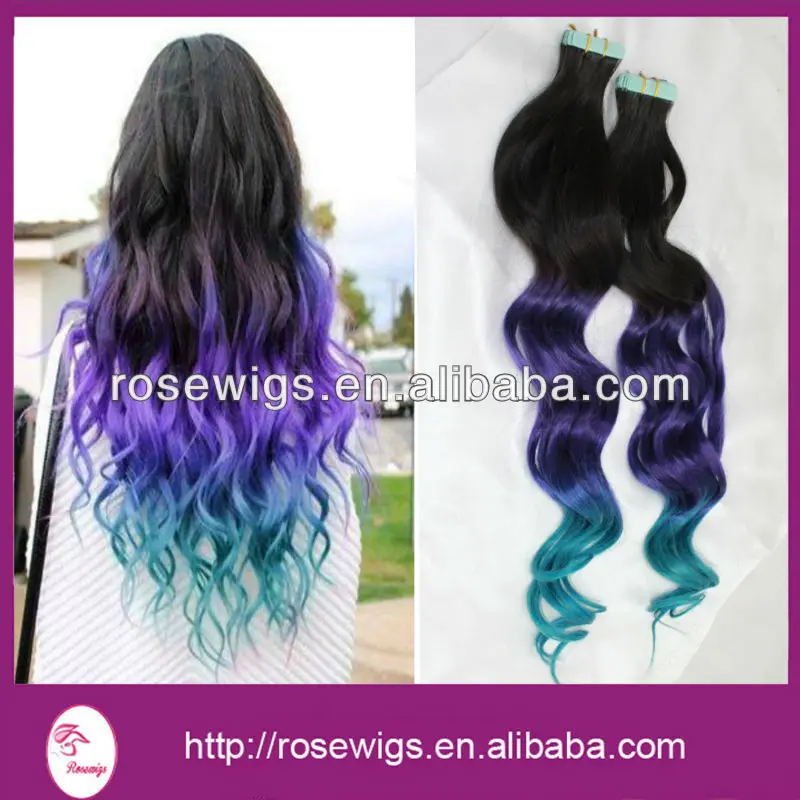 6a Top Quality Three Ombre Tone Color Black Purple Turquoise