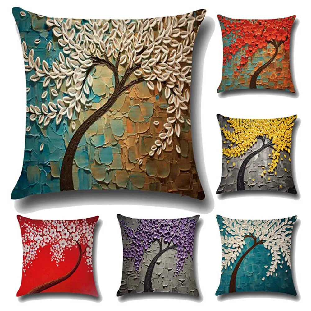 

Cushion Cover Vintage Flower Pillow Case Mural Yellow Red Tree Wintersweet Cherry Blossom Home Decorative Throw Pillow Cover