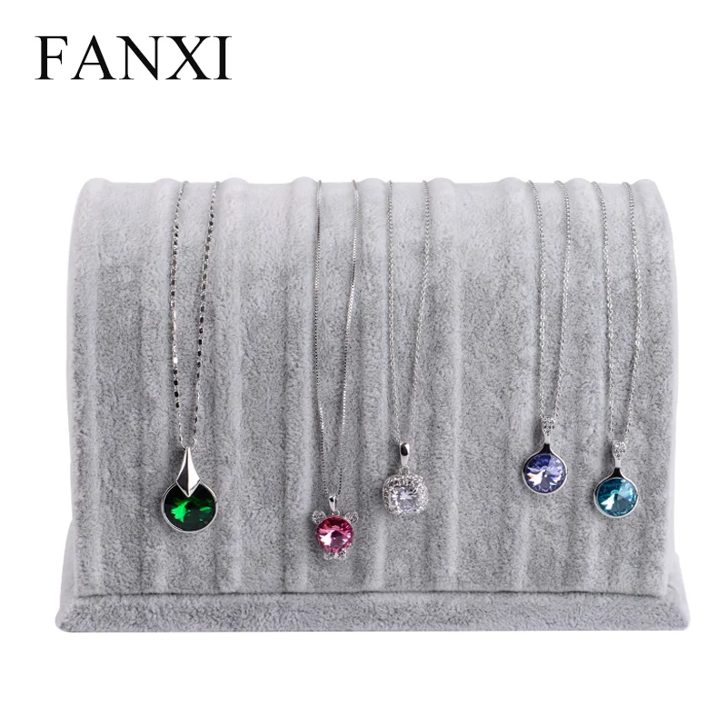 

FANXI Coffee or Gray color necklace pendent display Stand Holder MDF with plush Jewelry display organizer Box high quality