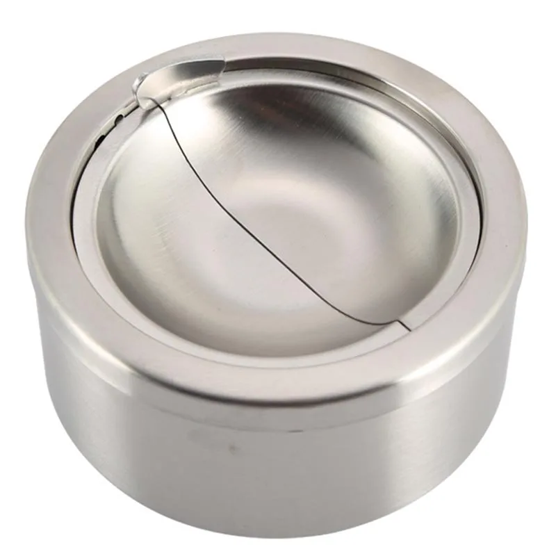 JX-LCLYL 1pc Stainless Steel Cigarette Lidded Ashtray Silver Windproof Ashtray with Lid