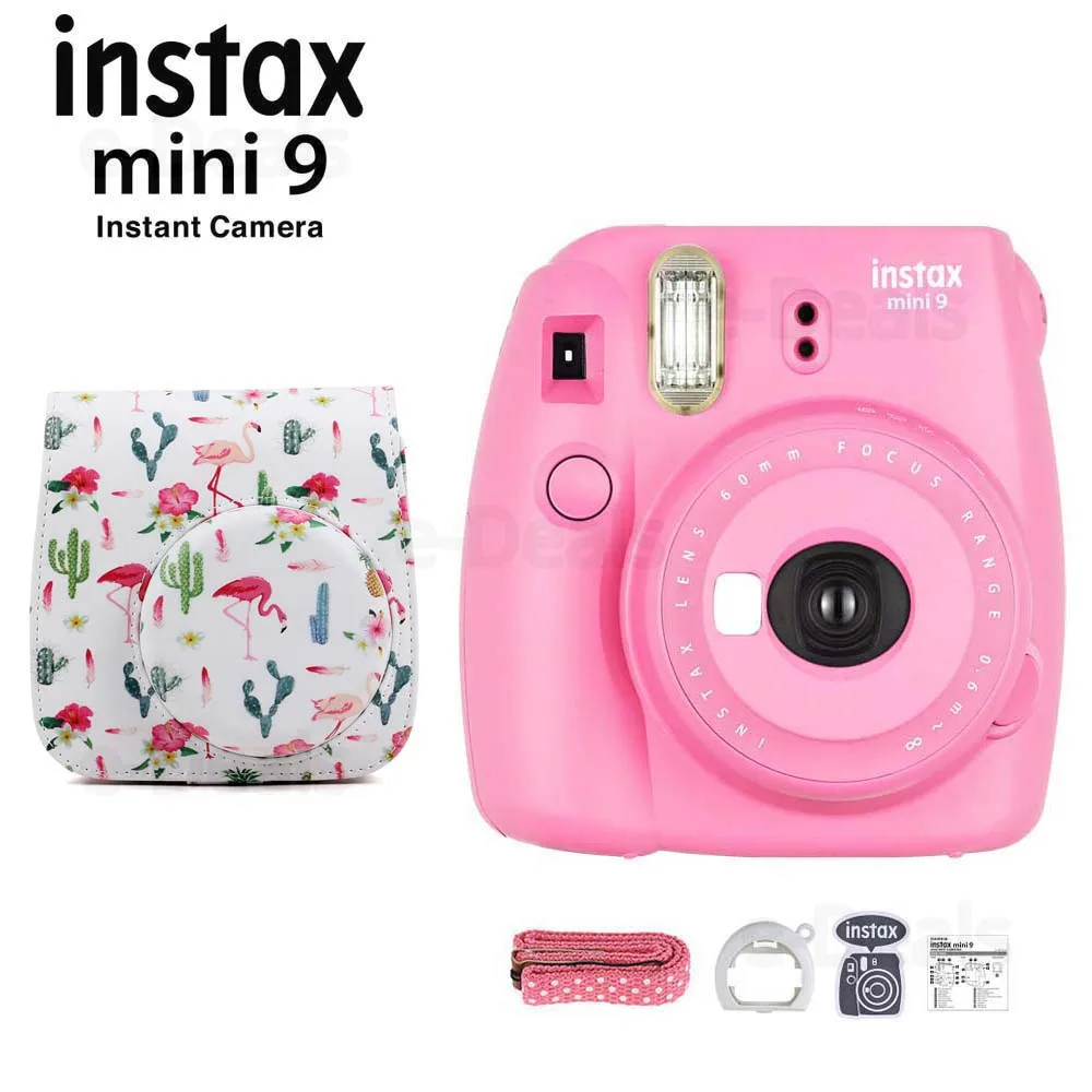 Fujifilm Instax Mini 9 фотокамера моментальной печати Фламинго розовый+ качественный мягкий чехол из искусственной кожи с плечевым ремнем - Color: Flamingo Pink Set