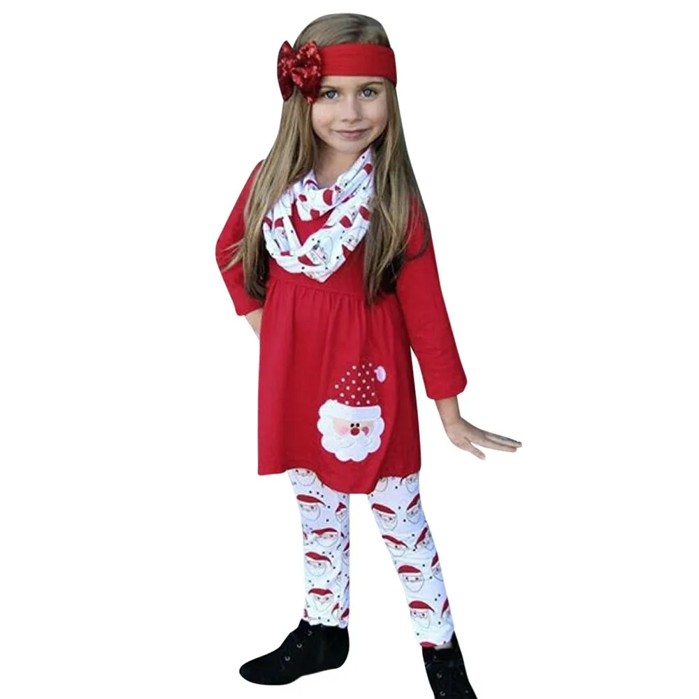 

ARLONEET Fashion Christmas Children Kids Girls Cartoon Santa Dress+Pants+Headbands Set Drop Shipping Oc31