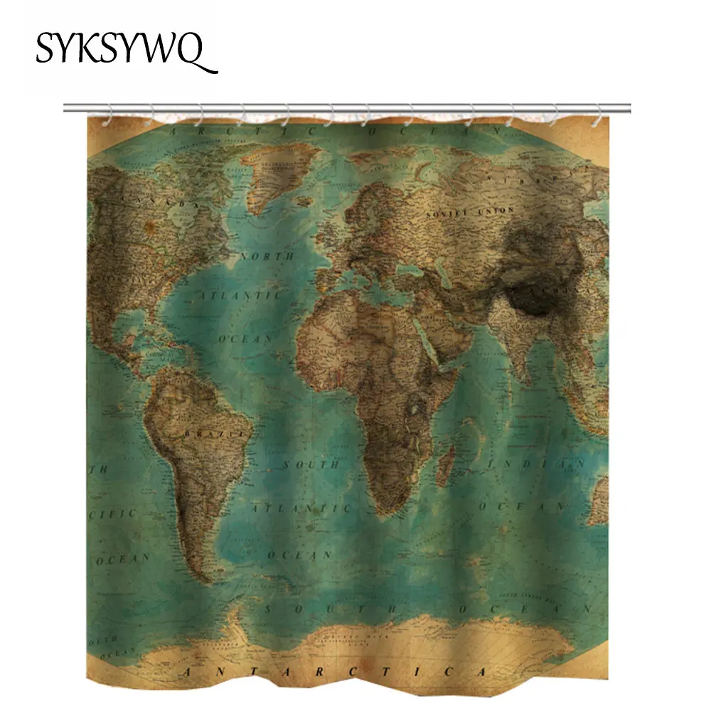 Blue World Map занавеска для душа водонепроницаемое полотно из полиэстера Rideau De душ ванная занавеска карта мира Cortina Ducha Poliester